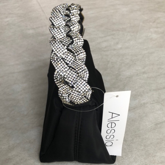 Alessia Black Mini Evening Bag Top Zip With Rhinestone Handle - Picture 2 of 11